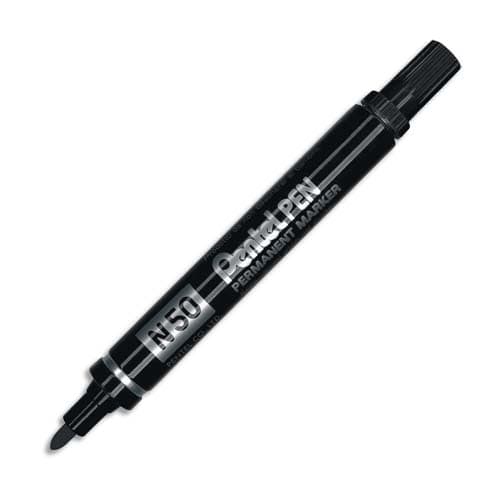 019692_d1.jpg PENTEL Marqueur permanent pointe ogive corps métal encre Noire indélébile N50 – Image 1