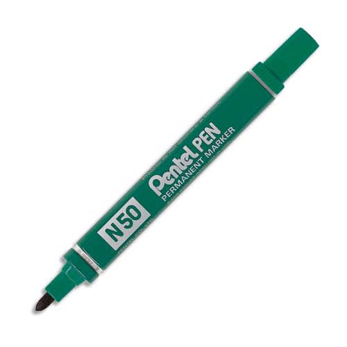 019722_d1.jpg PENTEL Marqueur permanent pointe ogive corps métal encre Verte indélébile N50 – Image 1