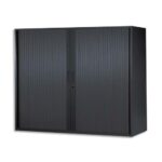 MT INTERNATIONAL Armoire basse métal monobloc Corps et Rideaux Noir 2 tablettes - Dim. 120x105x43 cm