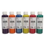 ART PLUS Lot de 6 flacons 250ml gouache. Assortis pailleté : Bordeaux, Vert, Violet, Bleu, Jaune, Orange