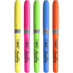 BIC Highlighter Grip Surligneurs Pointe Biseautée - Couleurs Fluo Assorties, Etui Carton de 5 – Image 2