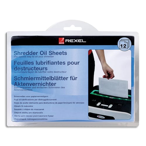 057591_d1-1.jpg REXEL Feuilles prélubrifiées pour destructeurs, 12 feuilles, 2101948 – Image 1