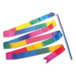 FIRST LOISIRS Lot de 4 rubans de GRS longueur 3 m avec baguette de 40 cm, couleurs arc en ciel
