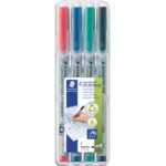STAEDTLER Pochette de 4 feutres pour rétroprojection pointe fine encre soluble coloris assortis LUMOCOLOR