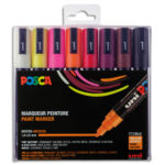 POSCA Pochette de 8 marqueurs peinture. Pointe moyenne de 1,8 à 2,5mm (PC5M). Couleurs assorties