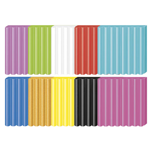 104633_d1-1.jpg FIMO Lot 10 pains 57G Blanc-citron-Noir-rge-or métal-framboise-vert pomme-lavande-menthe-Bleu pacifiq – Image 1