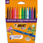 BIC KIDS Visa Feutres de Coloriage à Pointe Fine - Couleurs Assorties, Etui Carton de 12