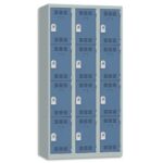 PIERRE HENRY Vestiaire 4 Cases + 3 Colonnes - Dimensions : L90 x H180 x P50 cm Gris perle Bleu