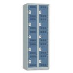 PIERRE HENRY Vestiaire 5 Cases + 2 Colonnes - Dimensions : L60 x H180 x P50 cm Gris perle Bleu