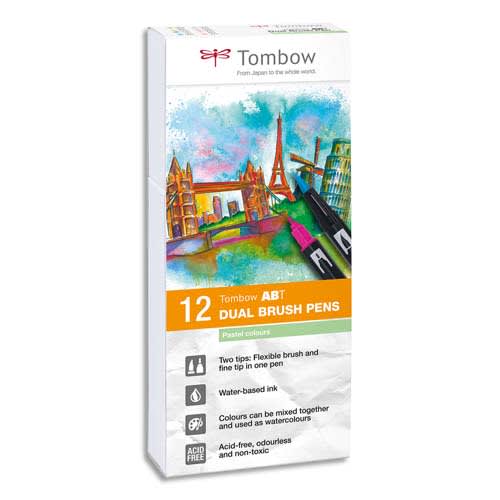 129125_d1.jpg TOMBOW Set de 12 feutres-pinceau ABT Dual Brush Pen double assortis couleurs pastels, aquarellables – Image 1