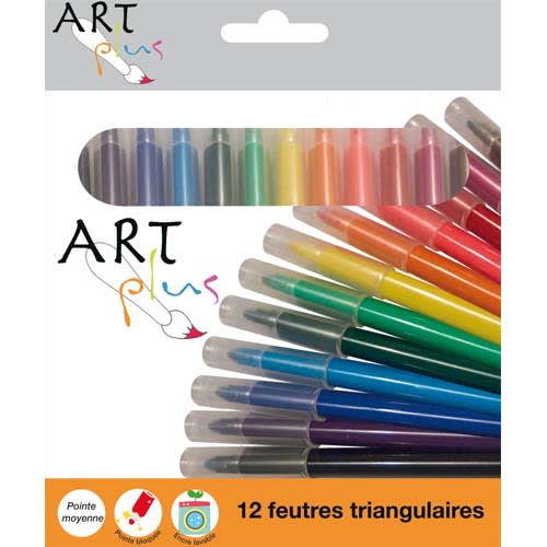 132895_d1-1.jpg ART PLUS Etui carton de 12 feutres triangulaires pointe moyenne assortis – Image 1