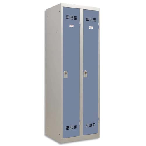 132920_d1-1.jpg PIERRE HENRY Vestiaire métal industrie propre 2 casiers largeur 60 cm Gris perle Bleu – Image 1