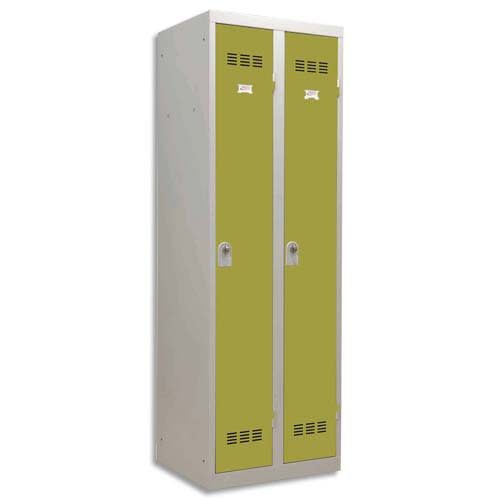 132928_d1-1.jpg PIERRE HENRY Vestiaire métal industrie propre 2 casiers largeur 60 cm Gris perle anis – Image 1