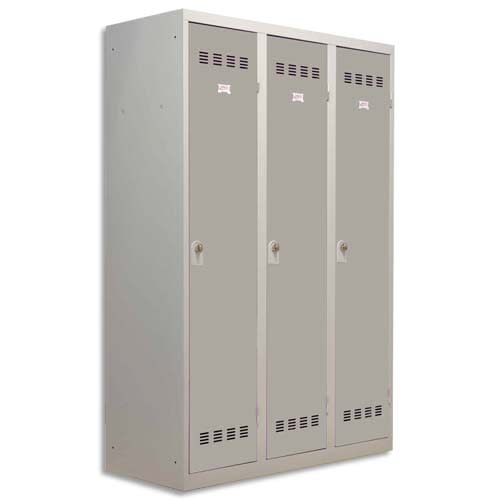 133025_d1-1.jpg PIERRE HENRY Vestiaire métal industrie sale 3 casiers largeur 120 cm Gris perle – Image 1