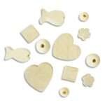 GRAINE CREATIVE Sachet de 300 perles en bois brut à décorer, formes assorties, 50 x 6 modèles