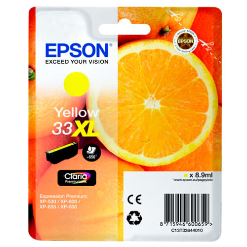 138463_d1-1.jpg EPSON Cartouche Jet d'Encre Claria Premium Jaune (XL) ''Oranges'' 33 (T3364) - C13T33644012 – Image 1