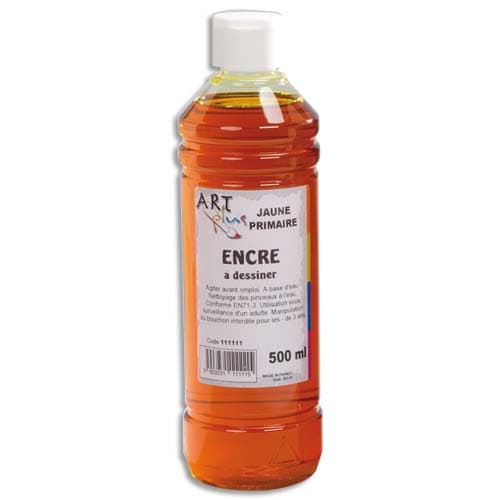 140758_d1.jpg ART PLUS Flacon de 500ml d'encre à dessiner Jaune. Couleurs intenses, totalement aquarellable, fusante – Image 1