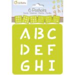 AVENUE MANDARINE Sachet de 6 pochoirs thème Alphabet majuscule, translucides, Dim. Lettres H3,5 x L2,5 cm