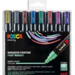 POSCA Coffret de 8 marqueurs peinture métallisés, pointe moyenne, couleurs assorties