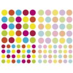 MAILDOR Sachet de 4 planches 10,5x16cm, 232 gommettes Initial rondes couleurs vif/pastel assorties