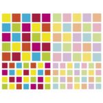MAILDOR Sachet de 4 planches 10,5x16cm, 212 gommettes Initial carré couleurs vif/pastel assorties