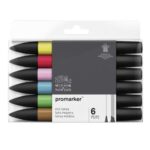 WINSOR & NEWTON Set 6 marqueurs double pointe PROMARKER. A base d'alcool. Tons moyens assortis