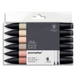 WINSOR & NEWTON Set 6 marqueurs double pointe PROMARKER. A base d'alcool. Tons chair assortis
