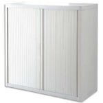 EASYOFFICE Armoire démontable corps en PS teinté et rideau Blanc - Dim L110x H104x P41,5 cm