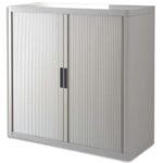 EASYOFFICE Armoire démontable corps en PS teinté et rideau Gris - Dim L110x H104x P41,5 cm
