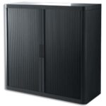 EASYOFFICE Armoire démontable corps en PS teinté et rideau Noir - Dim L110x H104x P41,5 cm