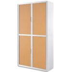 EASYOFFICE Armoire démontable corps en PS teinté Blanc rideau Hêtre - Dim L110x H204x P41,5 cm