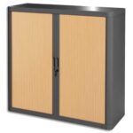 EASYOFFICE Armoire démontable corps en PS teinté Anthracite rideau Hêtre L110x H104x P41,5 cm