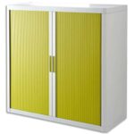 EASYOFFICE Armoire démontable corps en PS teinté Blanc rideau Vert - Dim L110x H104x P41,5 cm
