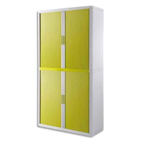 203881_d1-1.jpg EASYOFFICE Armoire démontable corps en PS teinté Blanc rideau Vert - Dim L110x H204x P41,5 cm – Image 1