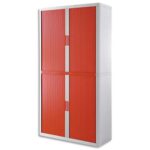 EASYOFFICE Armoire démontable corps en PS teinté Blanc rideau Rouge - Dim L110x H204x P41,5 cm