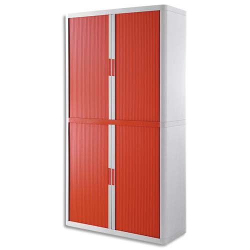203899_d1-1.jpg EASYOFFICE Armoire démontable corps en PS teinté Blanc rideau Rouge - Dim L110x H204x P41,5 cm – Image 1