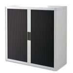 EASYOFFICE Armoire démontable corps en PS teinté Blanc rideau Noir - Dim L110x H104x P41,5 cm