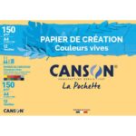CANSON Pochette 12 feuilles papier couleur CREATION 150g 21x29,7cm. Assortiment de couleurs vives