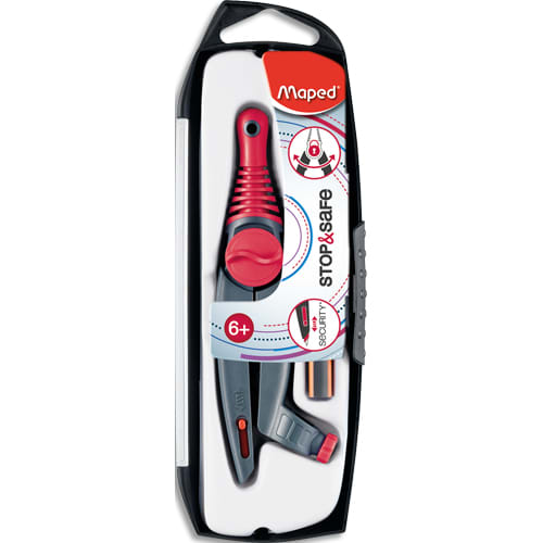 216573_d1-1.jpg MAPED Compas Stop and Safe à bague + 1 crayon mini Black'Peps assortis Bleu, Orange ou Rose – Image 1