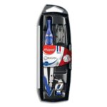 MAPED Coffret compas Origin 3 pièces, compas mine+1 bague universelle+1 étui mines assortis Bleu ou Rouge