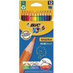 BIC KIDS Evolution ECOlutions Crayons de Couleur - Coloris Assortis, Etui Carton de 12
