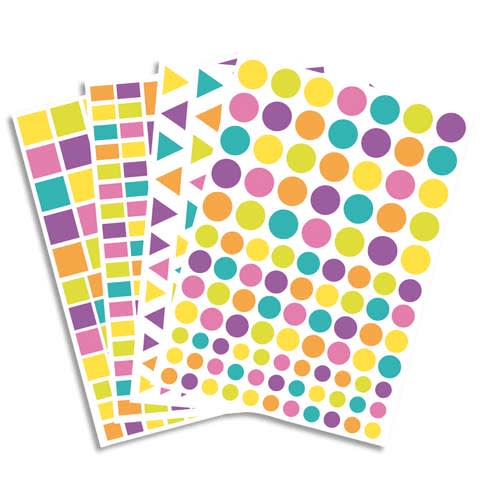 233720_d1-1.jpg O'COLOR Lot de 40 planches, 4170 gommettes pastel et acidulées réparties en 4 formes et 3 tailles. – Image 1