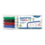GIOTTO Pochette de 4 feutres effaçable à sec pointe ogive fine 2,7mm Bleu, Noir, Rouge, Vert