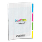 CONQUERANT C9 Cahier 4en1 agrafé 24x32cm 140 grands carreaux Seyès couverture polypro incolore