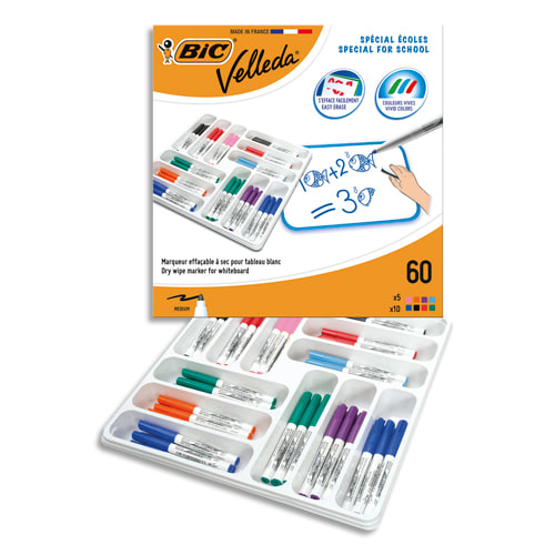 234393_d1-1.jpg BIC Pack 60 feutres Velleda 1741 pour tableau effaçables. Pointe moyenne. Coloris assortis – Image 1