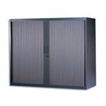 MT INTERNATIONAL Armoire basse métal monobloc Corps et Rideaux anthracite 2 tablettes - Dim. 120x105x43cm