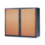 MT INTERNATIONAL Armoire basse métal monobloc Corps anthra./Rideaux merisier 2 tablet.- Dim. 120x105x43cm