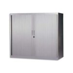 MT INTERNATIONAL Armoire basse métal monobloc Corps et Rideaux silver 2 tablettes - Dim. 120x105x43cm