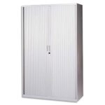 MT INTERNATIONAL Armoire haute métal monobloc Corps et Rideaux Gris clair 4 tablettes - Dim. 120x198x43cm