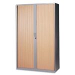 MT INTERNATIONAL Armoire haute métal monobloc Corps silver/Rideaux hêtre 4 tablettes - Dim. 120x198x43 cm